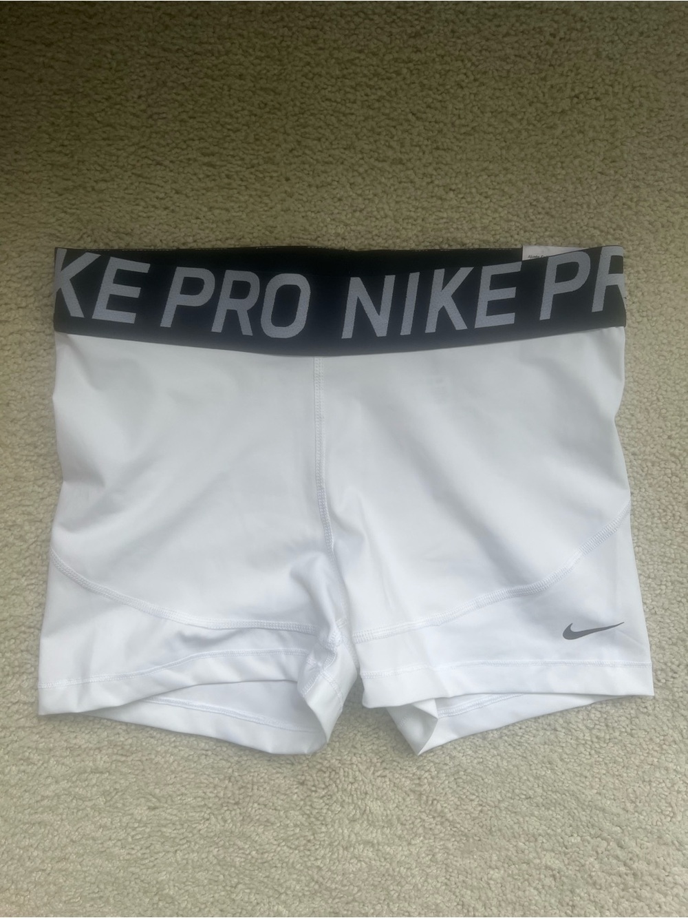 Nike White Pro Compression Bike Shorts with Black Logo Waistband